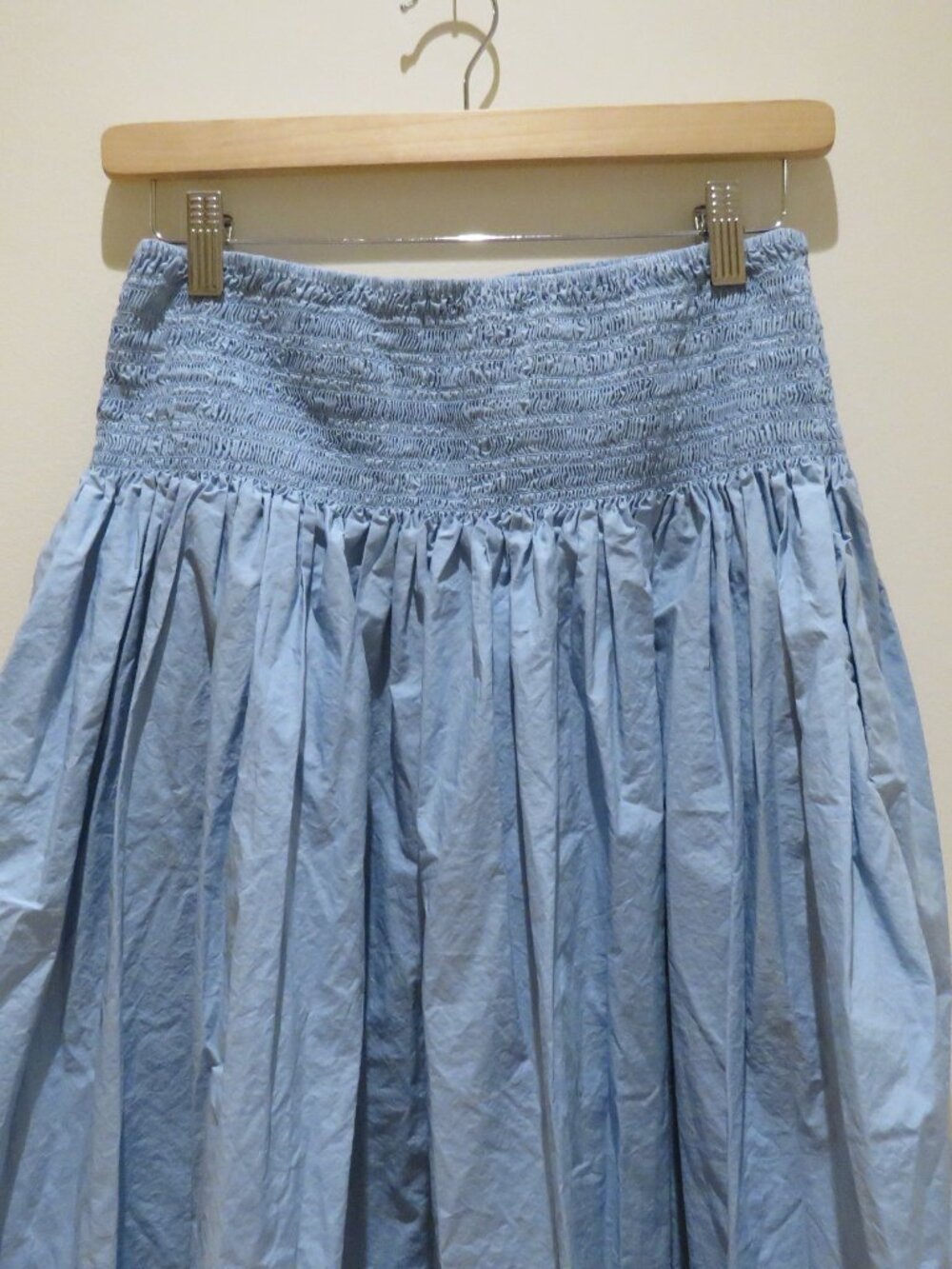 COS Smocked Midi Cotton Poplin Skirt Cornflower Blue Small Minimalist Cottage - Picture 10 of 12